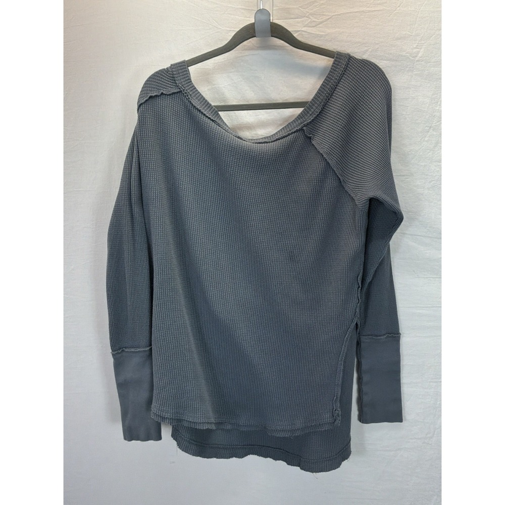 Free People We The Free Coast 2 Coast Thermal Waffle Knit Top Blue Gray Sz S